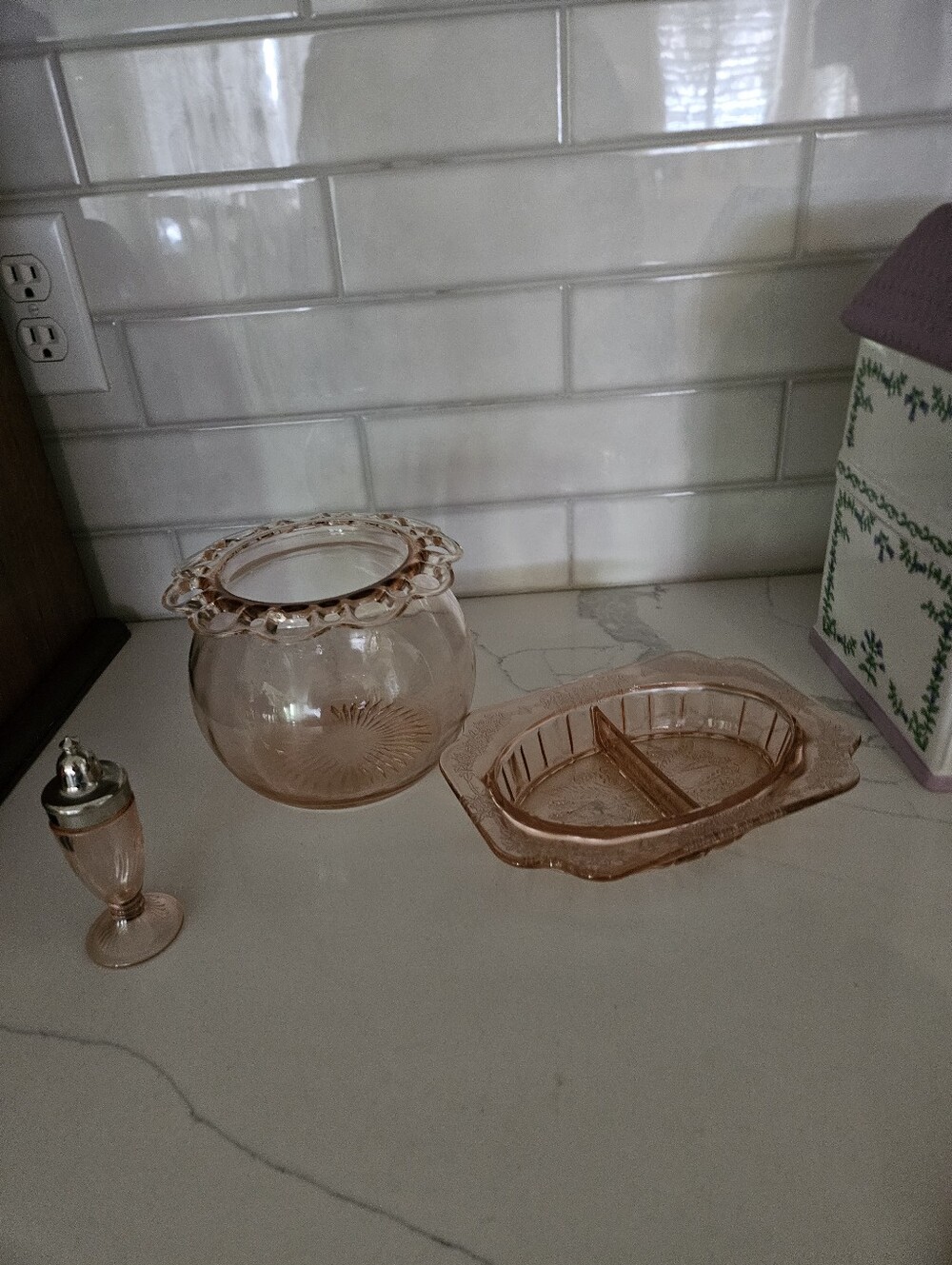 Pink Depression Glass Bathroom Vanity Set - Elegant Pink Glass Accessories